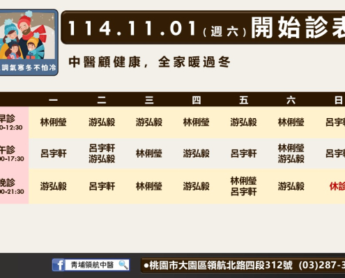 青埔領航中醫114年11月診表