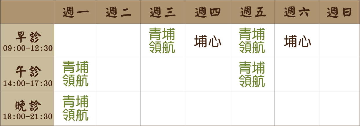 HuangYanrong-puxin 黃彥融醫師門診表